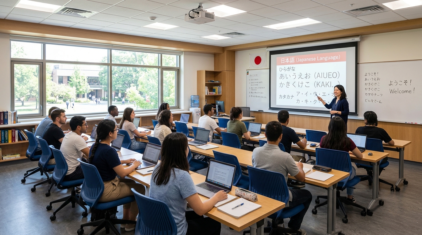Active Japanese language classroom session at Global Peace Damak